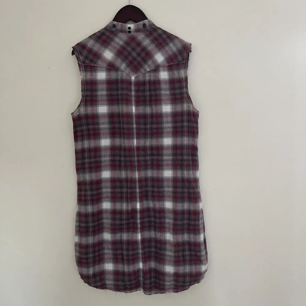 ALLSAINTS Women’s Raw Hem Braxton Plaid Shirt Dress Gilet, Punk Grunge Sleeze - Picture 12 of 14